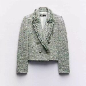 Zara DOUBLE BREASTED FRAYED CROPPED BLAZER